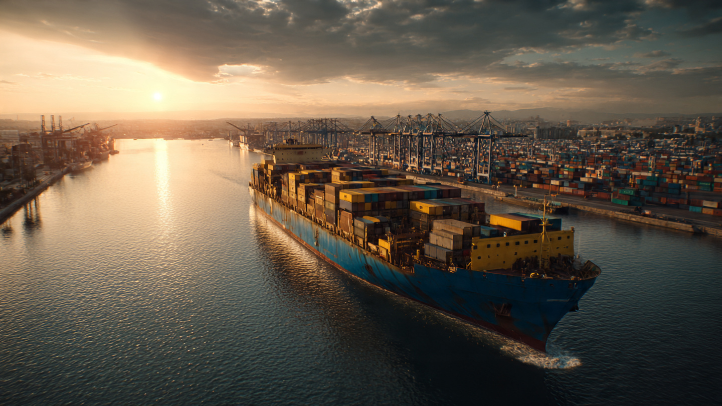 Container ship at port